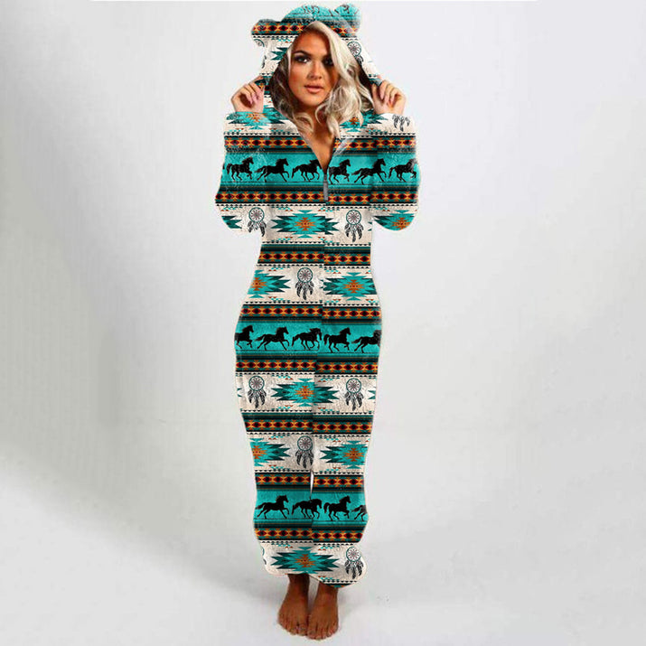 Women's Hooded Plaid Velvet Jumpsuit - Slim Fit Casual Romper - ROMANCE