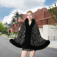 Knitted All - matching Loose Cloak Robe Fleece - lined Sequined Elegant Shawl - ROMANCE