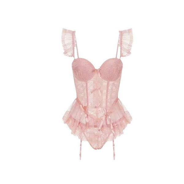 Lace Lingerie Set - Spaghetti Strap See - Through Top with Thong - ROMANCE