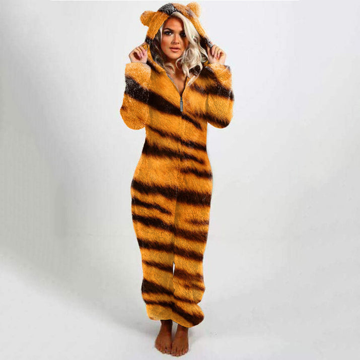 Women's Hooded Plaid Velvet Jumpsuit - Slim Fit Casual Romper - ROMANCE