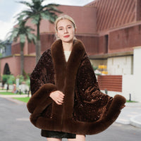 Knitted All - matching Loose Cloak Robe Fleece - lined Sequined Elegant Shawl - ROMANCE