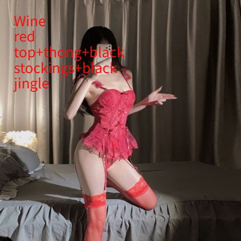 Lace Lingerie Set - Spaghetti Strap See - Through Top with Thong - ROMANCE