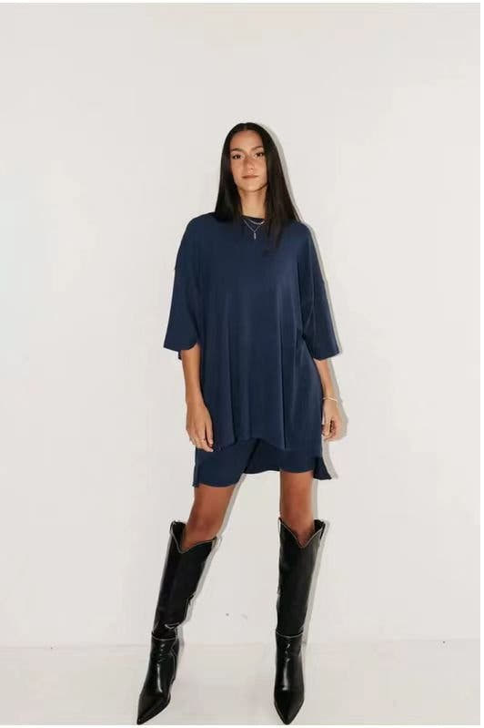 Women's Solid Color Loose T-Shirt & Tight Shorts Set - ROMANCE
