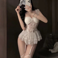 Lace Lingerie Set - Spaghetti Strap See - Through Top with Thong - ROMANCE