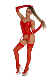 Glossy Patent Leather Tights with Lace Detail - Nightclub Style - ROMANCE