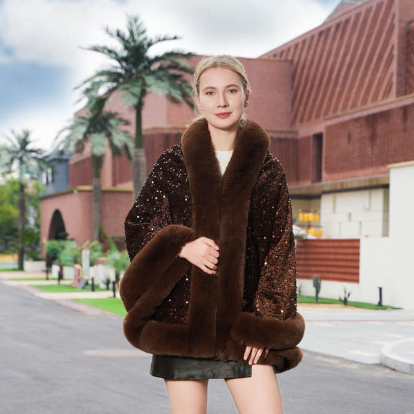 Knitted All - matching Loose Cloak Robe Fleece - lined Sequined Elegant Shawl - ROMANCE