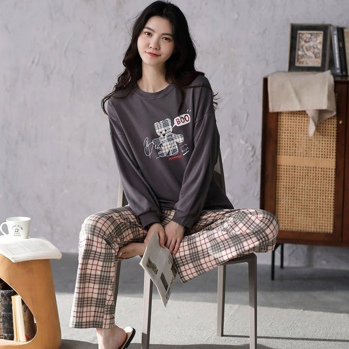 Women's Cute Cartoon Bear Print Pajama Set - 2 Piece Sleepwear Lounge Set - ROMANCE