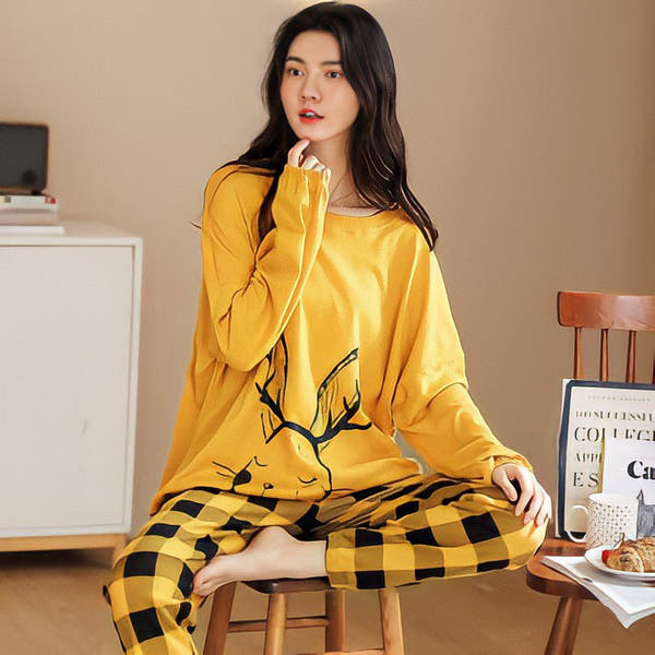 Women's Cute Cartoon Bear Print Pajama Set - 2 Piece Sleepwear Lounge Set - ROMANCE